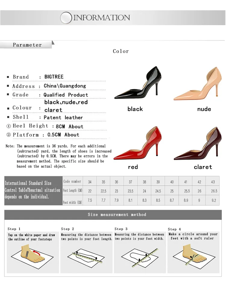 Shoes Women 8 Cm Heels Patent Leather Woman Pumps Stilettos Fashion Lady Shoes Sexy Party Shoes High Heels Plus Size 43