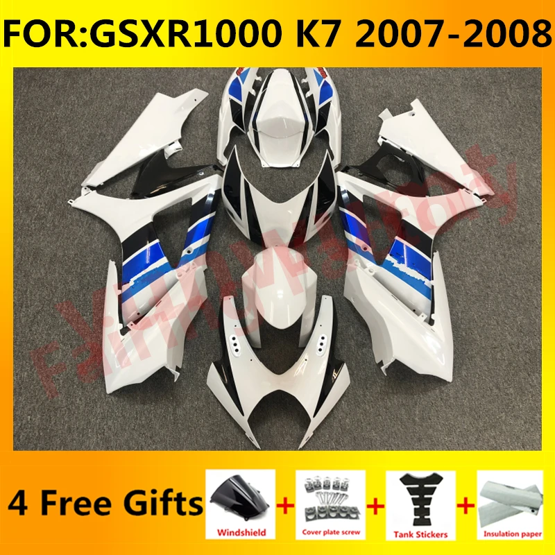 

NEW ABS Motorcycle Whole Fairing kit fit for GSXR1000 GSXR 1000 07 08 GSX-R1000 K7 2007 2008 full Fairings kits set white blue