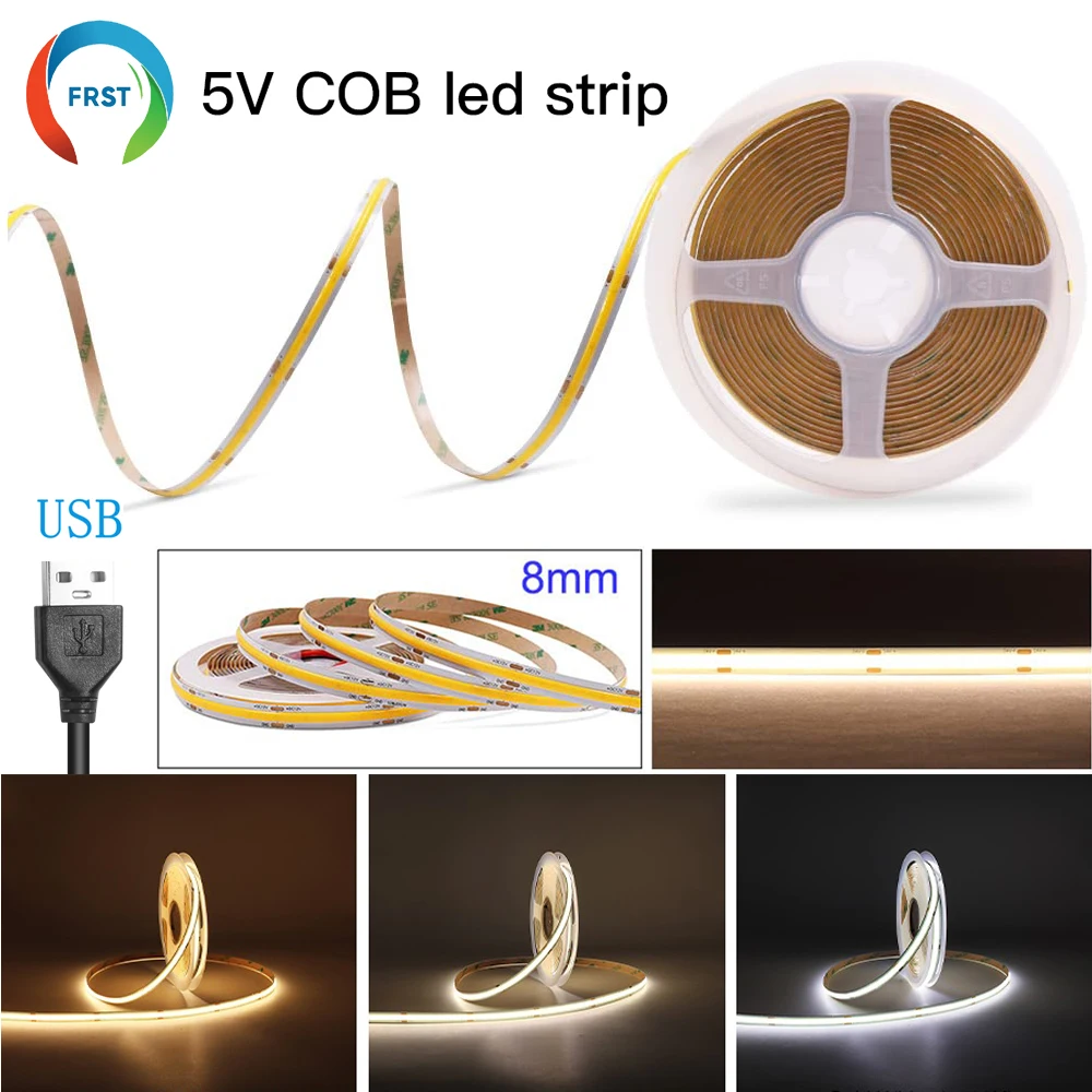 DC 5V LED COB Strip Light USB High