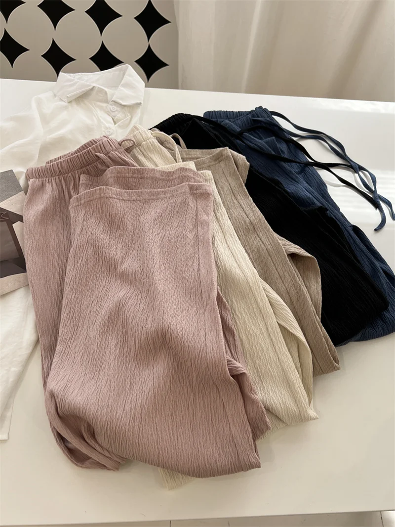 2023 Summer Soft Glutinous Comfortable Hundred Pleated Wide Leg Pants Women's Summer New Loose and Slim Large Casual Pants