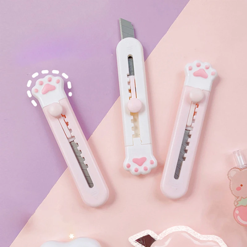 Portable Cute Mini Art Utility Knife Cartoon Cat Paw Cutter Express Box Paper Envelope Opener Blade Stationery School Supplies