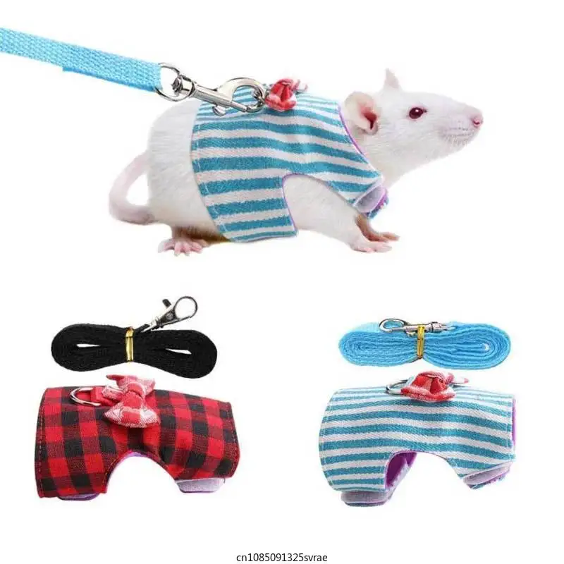 Small Pet Rabbit Harness Vest and Leash Set for Ferret Guinea Pig Bunny Hamster Puppy Bowknot Chest Strap Harness Pet Supplies rabbit harness and leash set rabbit harness set