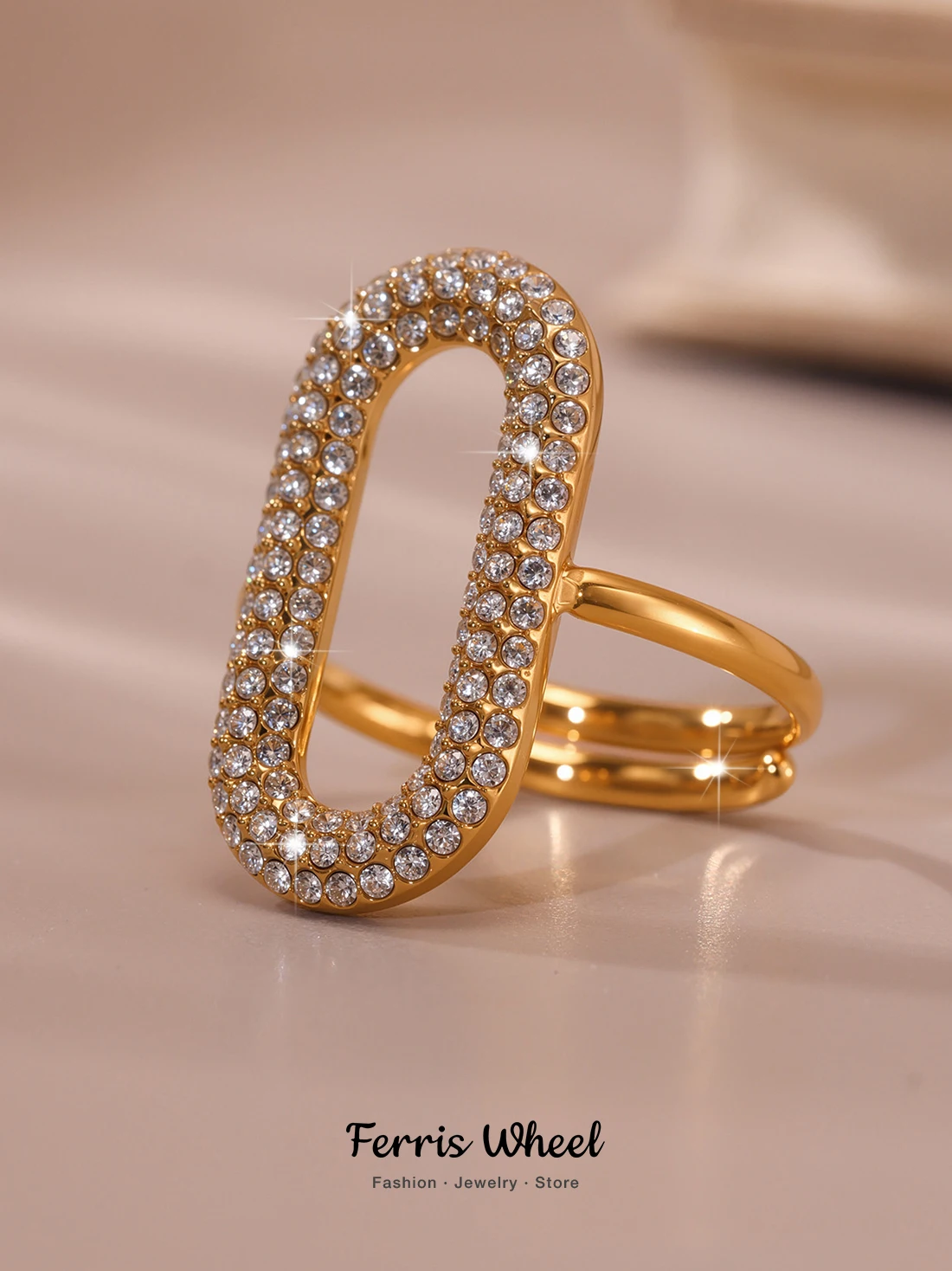 Riesenrad Trendy Zirkon Edelstahl Ringe Für Frauen Vergoldet Krabben Wal Design Kein Verrostet Finger Ring Schmuck