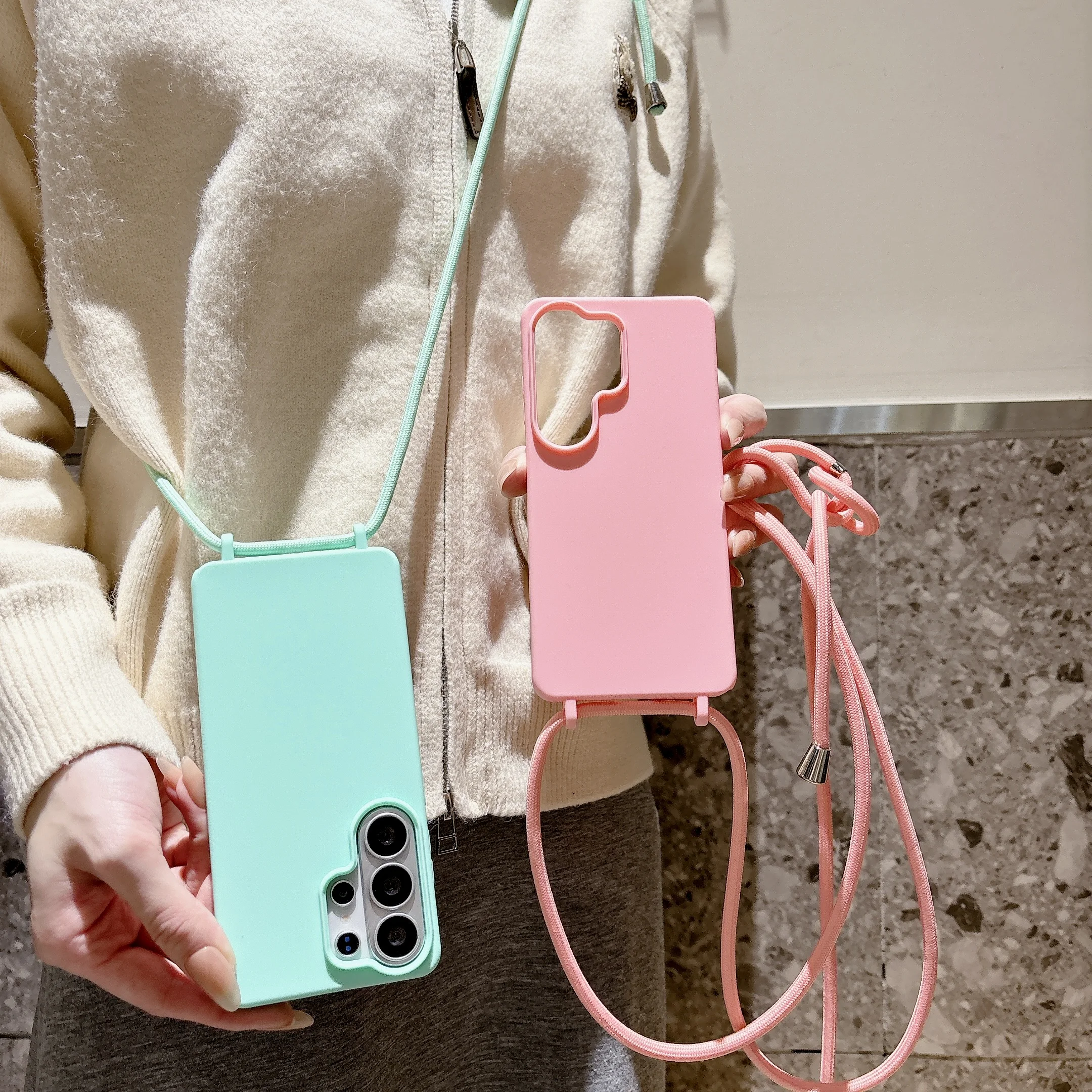 Matte Silicone Crossbody Lanyard Phone Case with Strap Cover