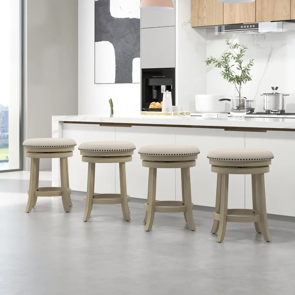 Set of 4 360° Swivel Backless Bar Stools, 24" Height 2