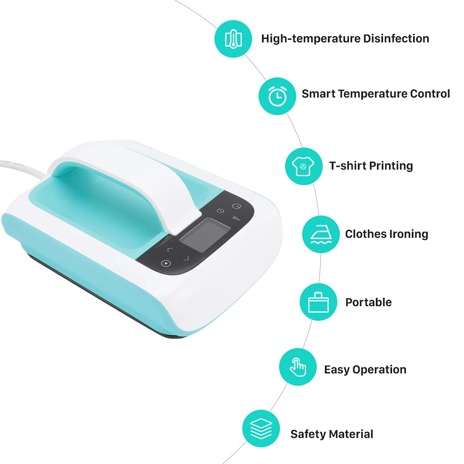 Heat Press Machine for T-Shirts 7x4.8inch Heating Transfer Iron Press Fast Heat Up for Sublimation Adjustable Temperature Timer