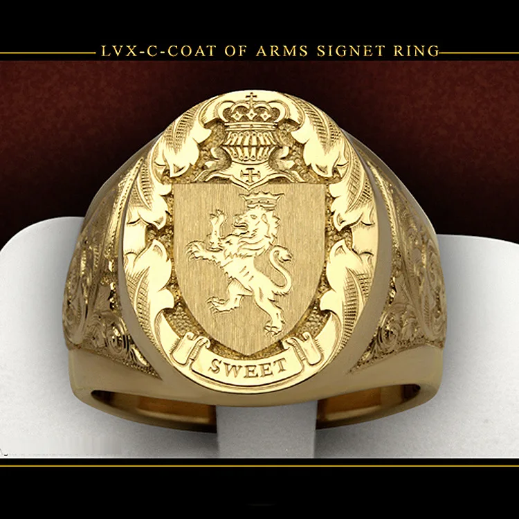 

Ring men trends 2024 Crown Lion Shield Badge Ring 18k Yellow Gold Color Royal Seal Men's Ring for party gift for boy