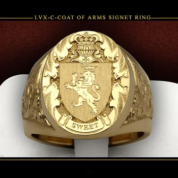 Ring men trends 2024 Crown Lion Shield Badge Ring 18k Yellow Gold Color Royal Seal Men's Ring for party gift for boy 1