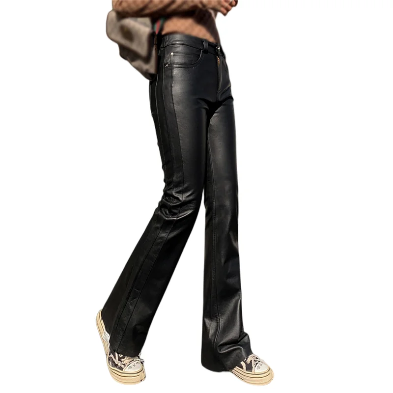 Leather Bell-bottom Pants Women's Autumn And Winter Mid
