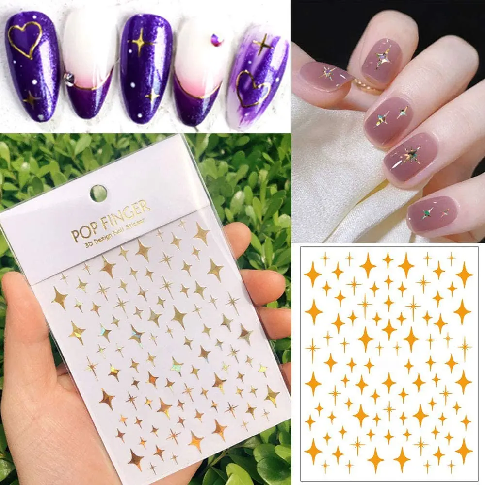 

1 Sheet Laser star sticker for nail art decoration gold white silver black thin foils 3D manicure slider nail decal Nail art nk1