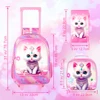 3PCS Rolling Backpack for Girls, Kids Roller Wheels Bookbag, Wheeled Elementary School Bag with Lunch Bag - Cat 3