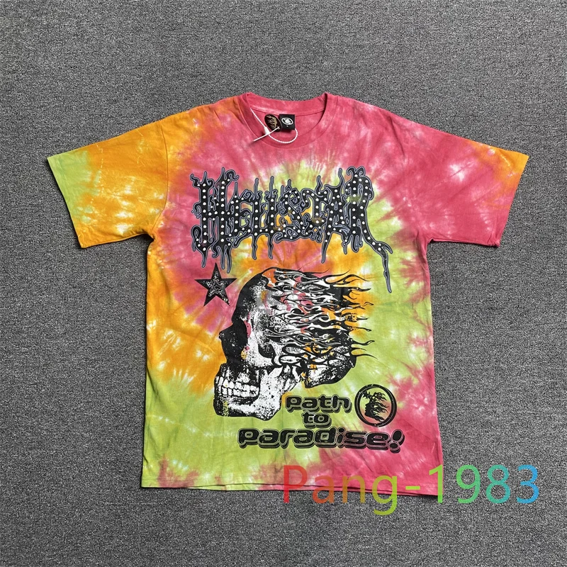 

2024ss Tie Dye Hellstar Studios T-shirt Men Women 1:1 High Quality Skull Head T Shirt Casual Top Tee