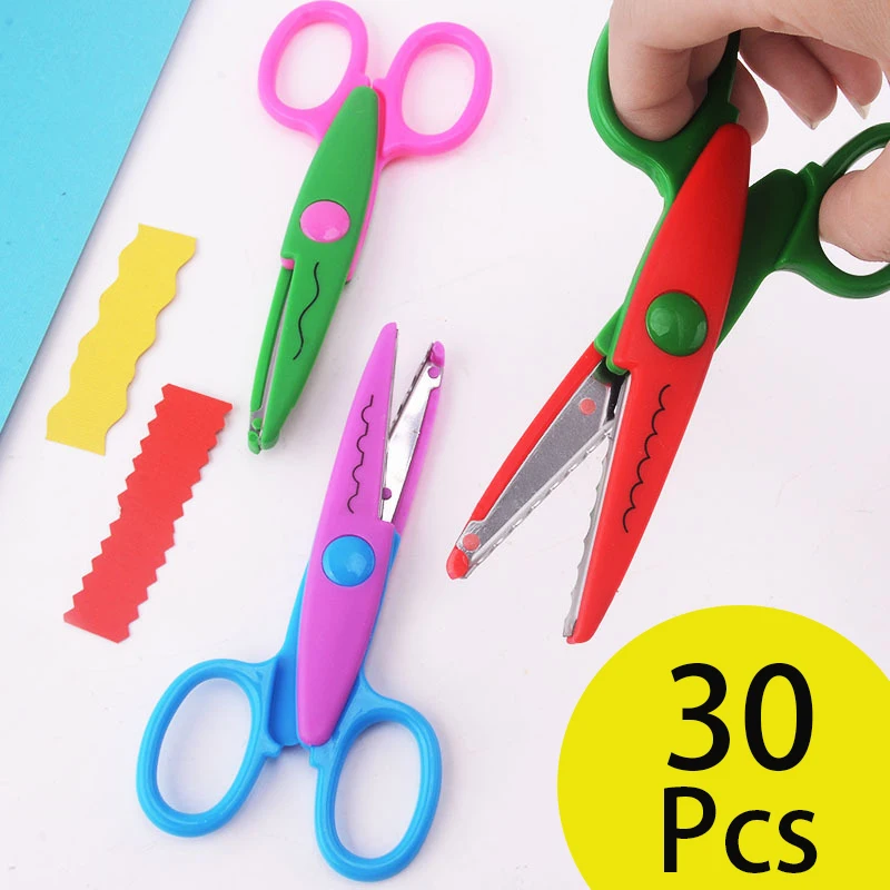 30pcs-kids-paper-craft-scissors-6-kind-cutting-patterns-curved-edges-diy-decorative-cartoons-lace-scissor-scrapbook-album-photos