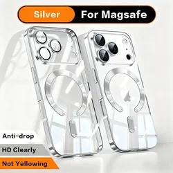 Elegant Fashion Orange Magnetic Clear Case with Wireless Charging Compatibility - Plating Soft Business Cover - iPhone 15 (Silvery)