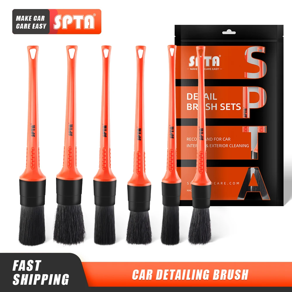 Spta 6pcs/set Bristle Nylon Hair Car Detailing Brush Kit Cleaning