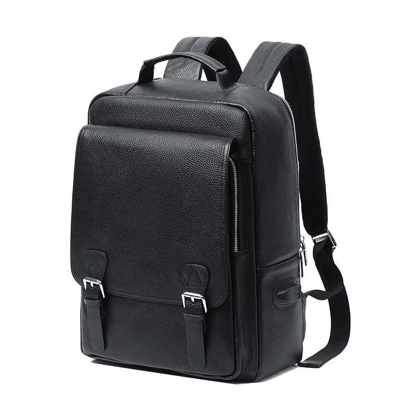 YIFANGZHE Genuine Leather Backpack with USB Charging Port,  Laptop Backpack 15.6 Inch For Men Working , Travel, School