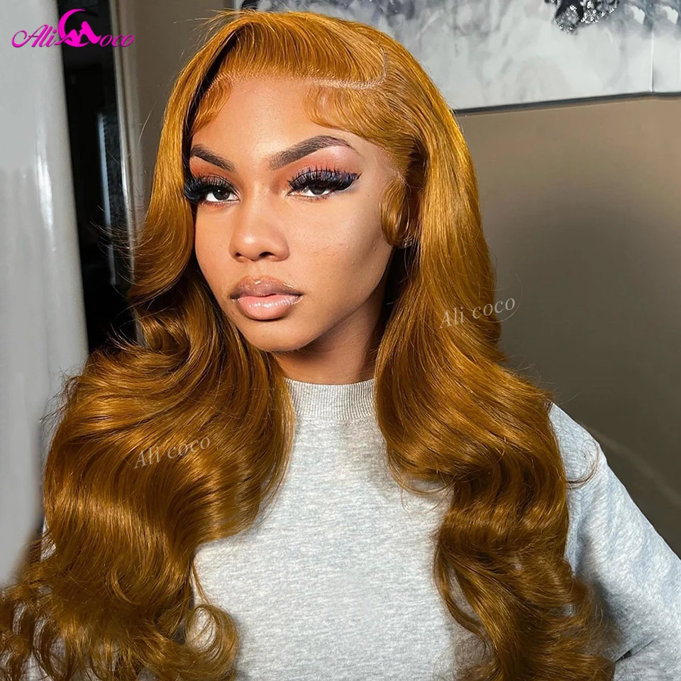 

13x6 Yellow Brown Body Wave Human Hair Wigs 13x4 Wear Go Glueless Wig Transparent Lace Frontal Wig Pre Plucked For Women