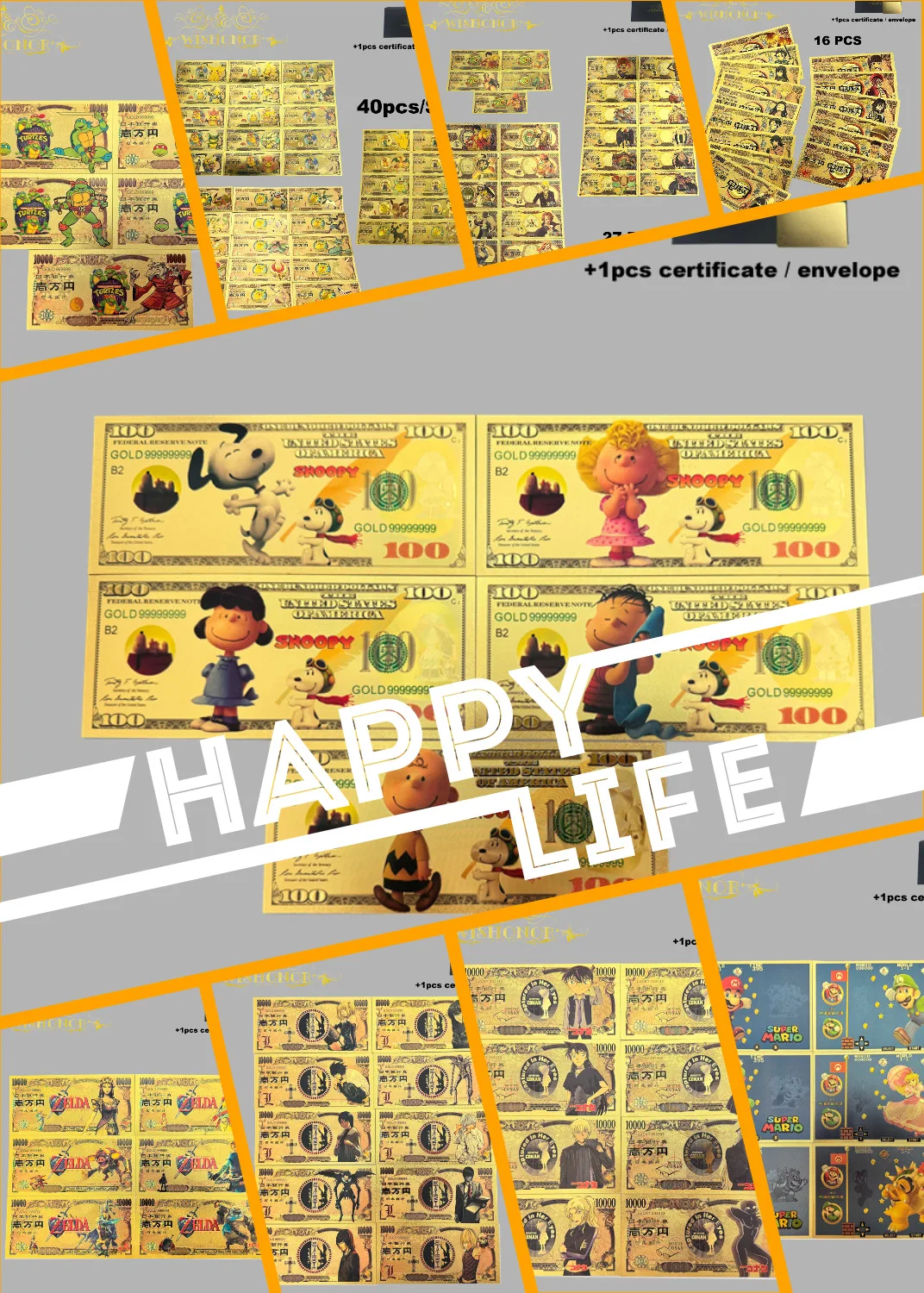 Anime Banknote Sets Anime Plastic Card in 24k Gold Plated for Collection commemorative banknotes gold plated banknote anime banknotes collectible card