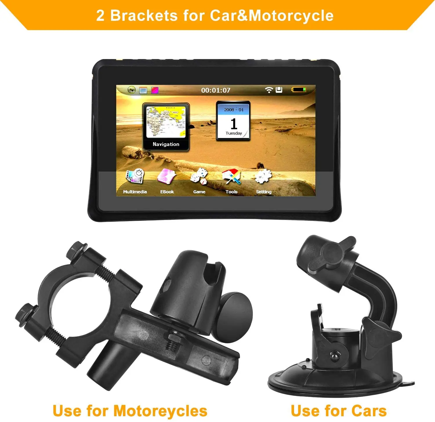 7 Inch Motorcycle GPS Navigation 8GB 256MB Ultra Bright Rain-Resistant Voice GPS Navigation Cars Wince 6.0 System