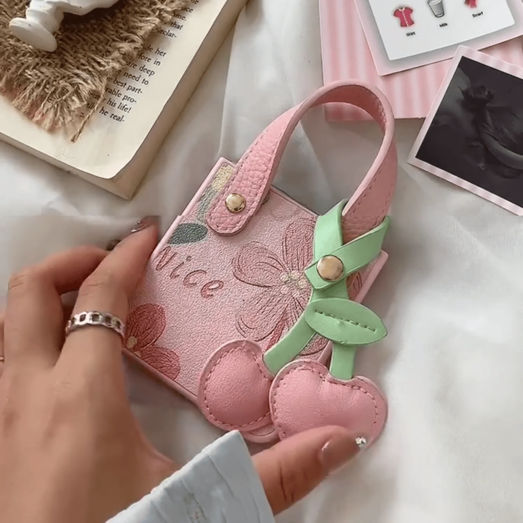 Fresh Pink Floral Pendant Phone Case with Portable Wrist Strap