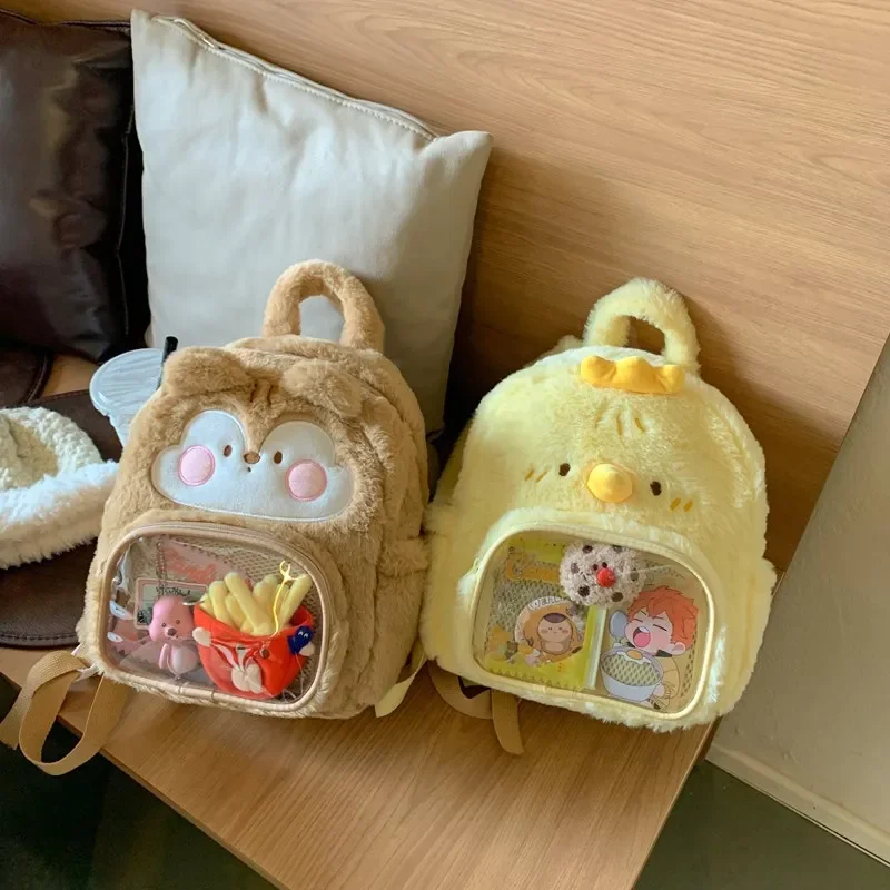 Women chicken plush backpack girl cute cartoon funny school bag 2