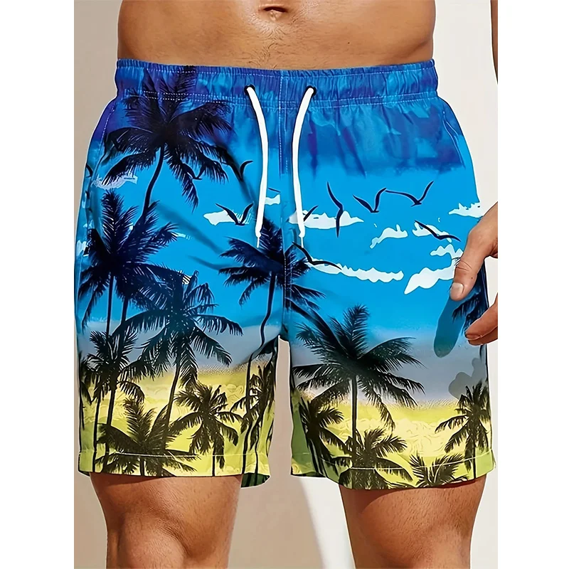 New Summer Harajuku 3D Cocoanut Trees Printing Beach Shorts Palm Tree Graphic Board Shorts For Men Hawaiian Cool Swimming Trunks 2