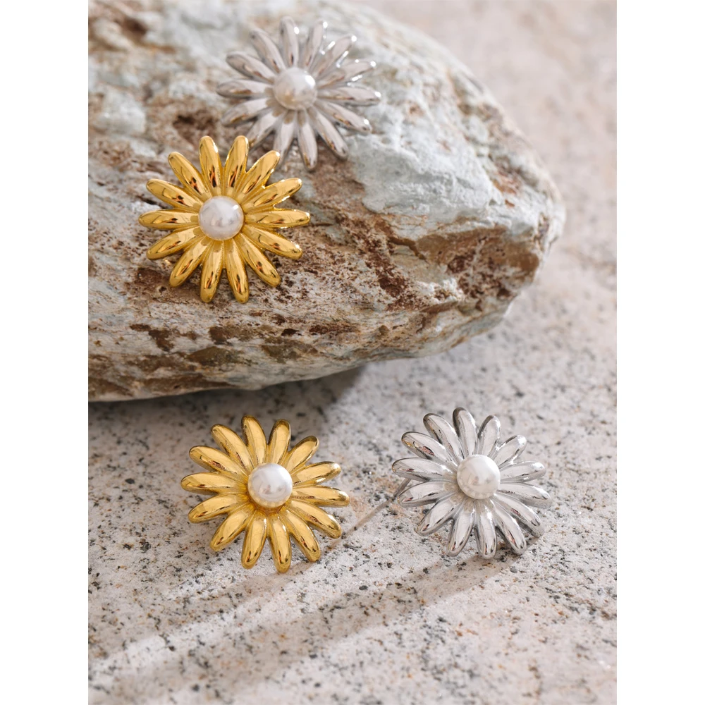 Yhpup Stud Earrings Stainless Steel Pearl