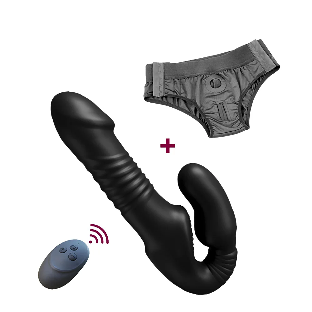 Strap-on Silicone Double Dildo Penis Wireless Vagina Vibrator for Single Women Lesbian Couples Sexy Sex Toys for Adults