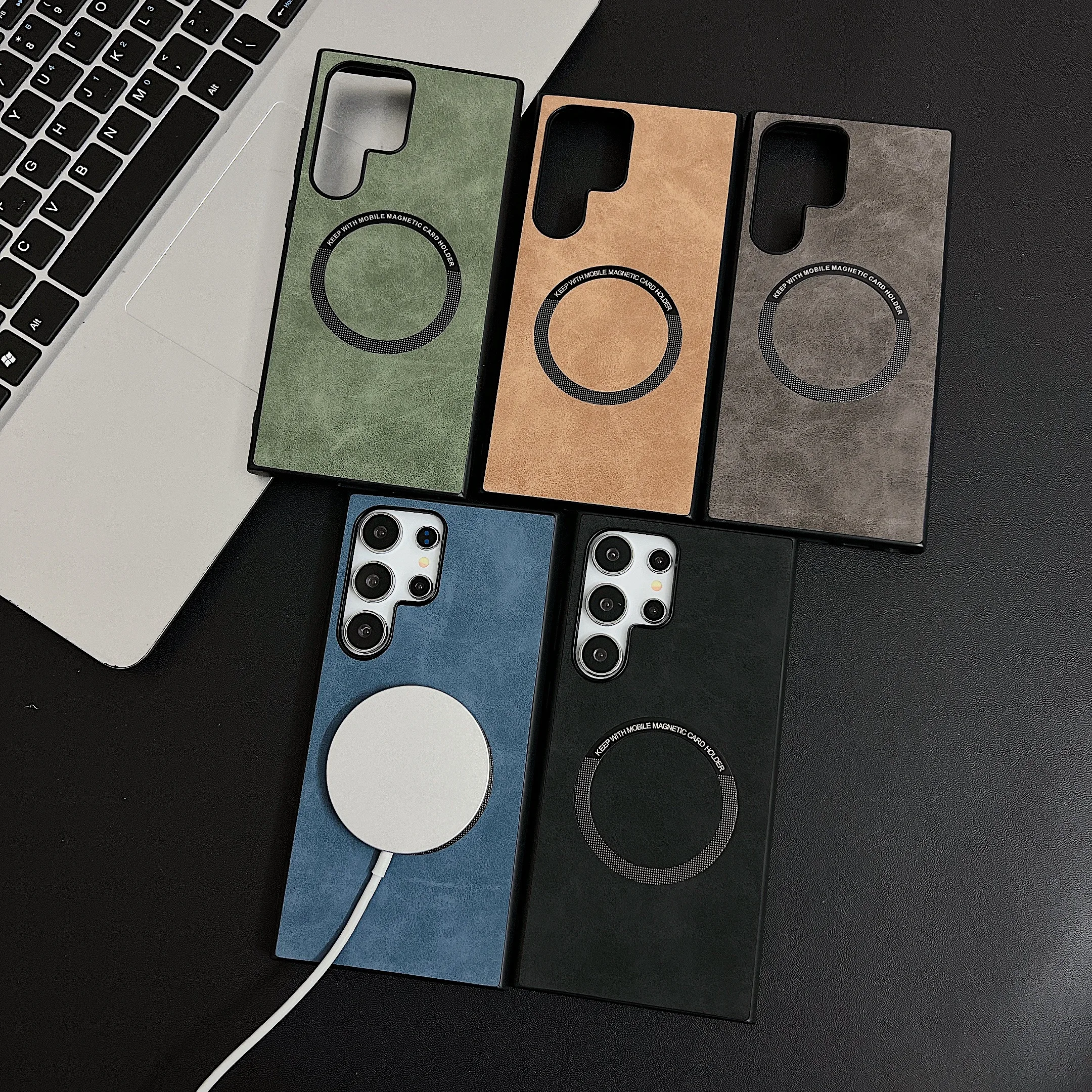 

Compatible with Magsafe Wireless Charging, Shockproof Sheepskin Leather Matte Magnetic Case For Samsung Galaxy S24 Ultra S23 S22