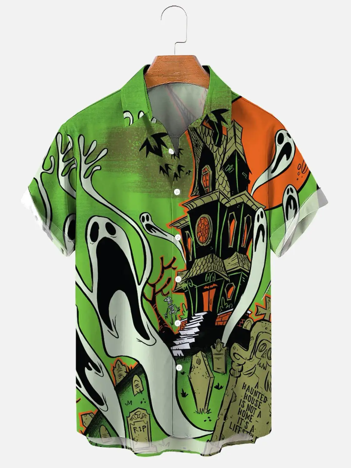 

Men's Fashion Vintage Clothing Halloween Party Print Casual Breathable Short Sleeve Hawaiian Shirt