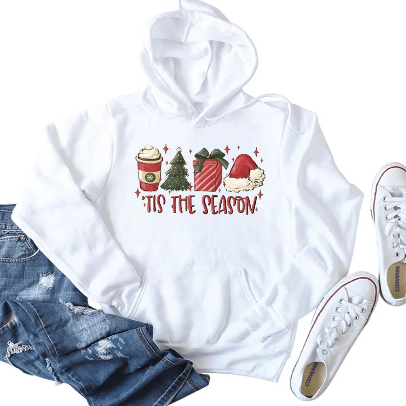 

Autumn and Winter Ladies Hoodie Tis The Season Christmas Casual Hoodie Sweatshirt