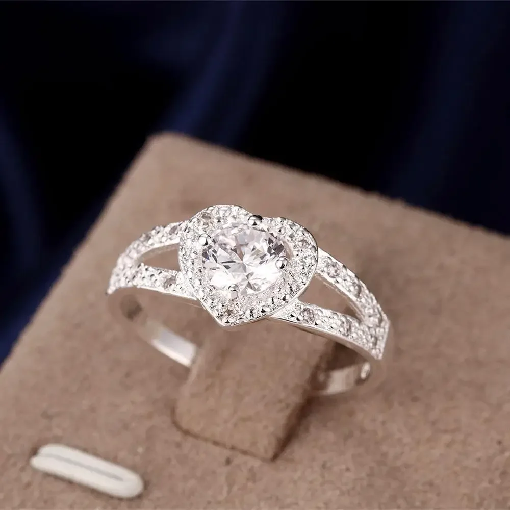 

Pretty 925 Stamped Silver crystal romantic heart diamond Rings For Women Fashion Party Gifts luxury wedding accessories Jewelry