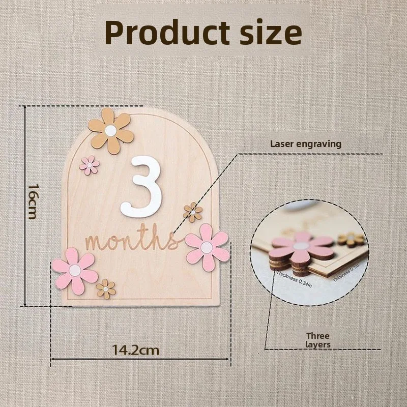 Wooden Baby Monthly Milestone Cards Flowers Double Sides Number Month Girls Boys Newborn Photography Props Accessories_voghion.com
