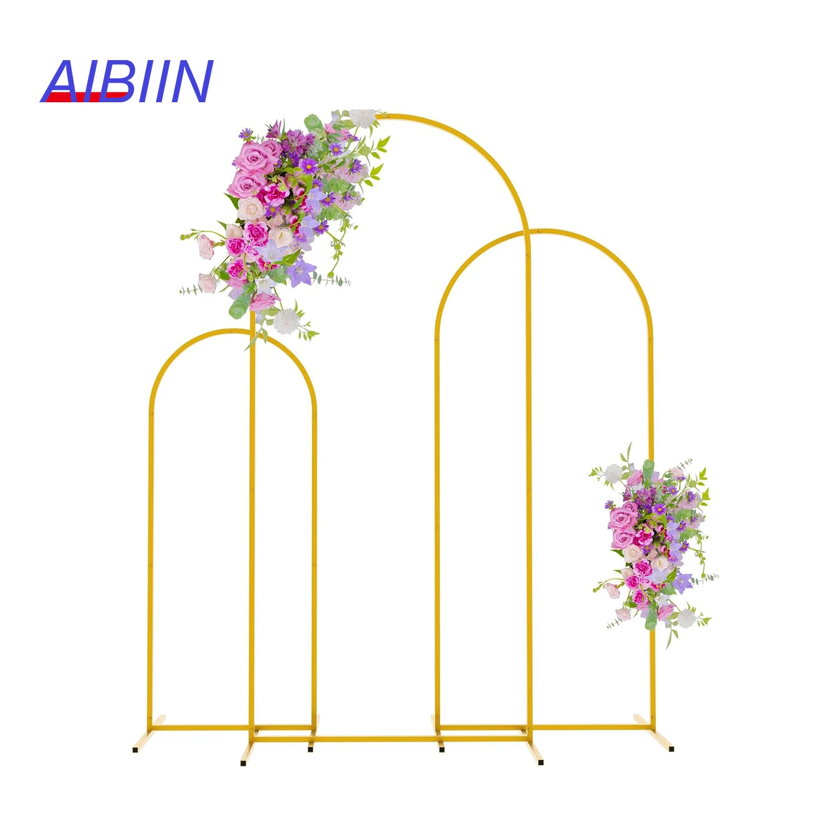 Gold Metal Wedding Arch Backdrop Stand Frame for Birthday Party Ceremony Outdoor Indoor Celebration Decoration Round Top Stand