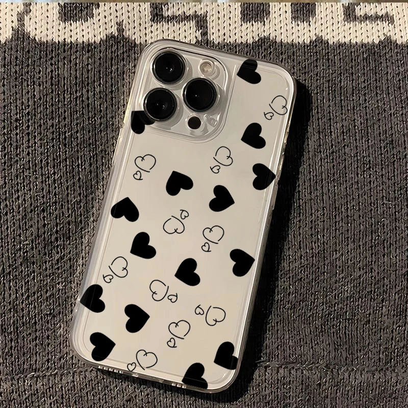 Chic Black Love Pattern Phone Case - Small Size