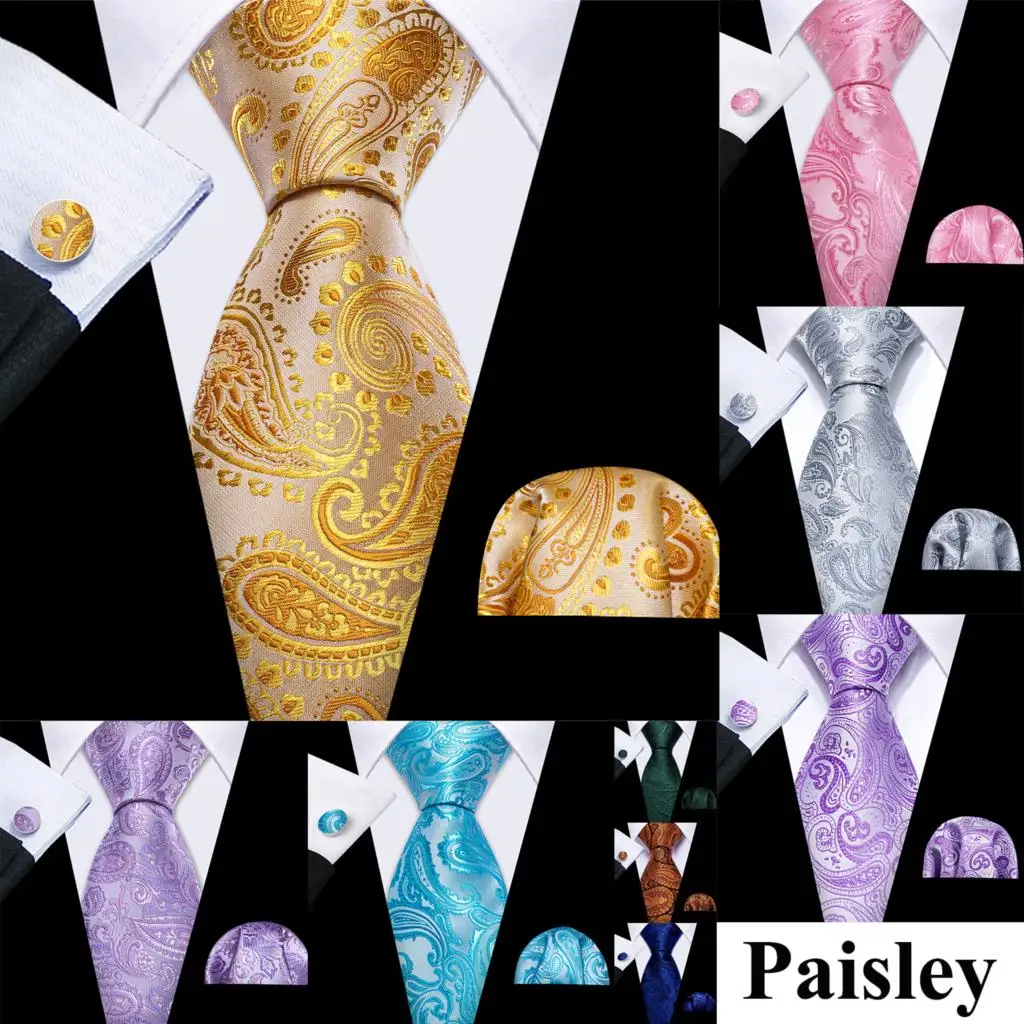 

Designer Paisley Silk Men Tie Pocket Square Cufflinks Set Jacquard Casual Necktie for Male Wedding Business Party Barry.Wang