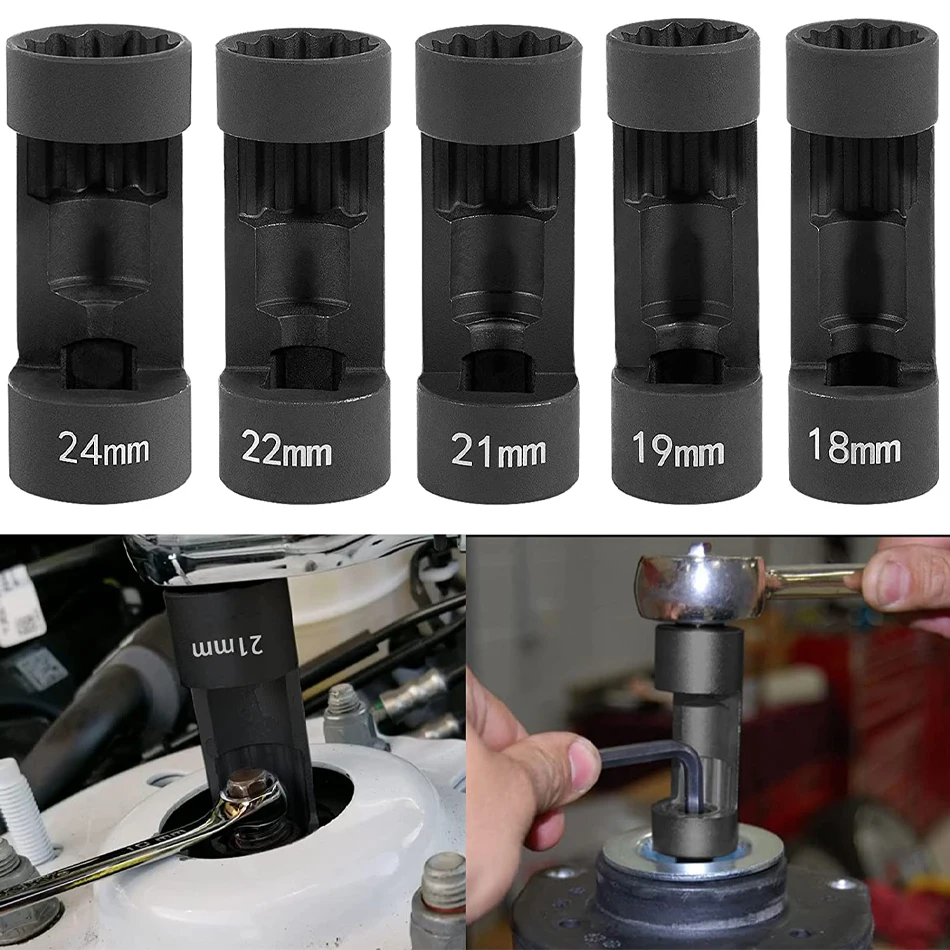 ZKTOOL 6 Piece Strut Nut Socket Kit, 16MM 18MM 19MM 21MM 22MM 24MM, Suspension Nut Socket Kit, Shock Absorber Strut Nut Removal Tool
