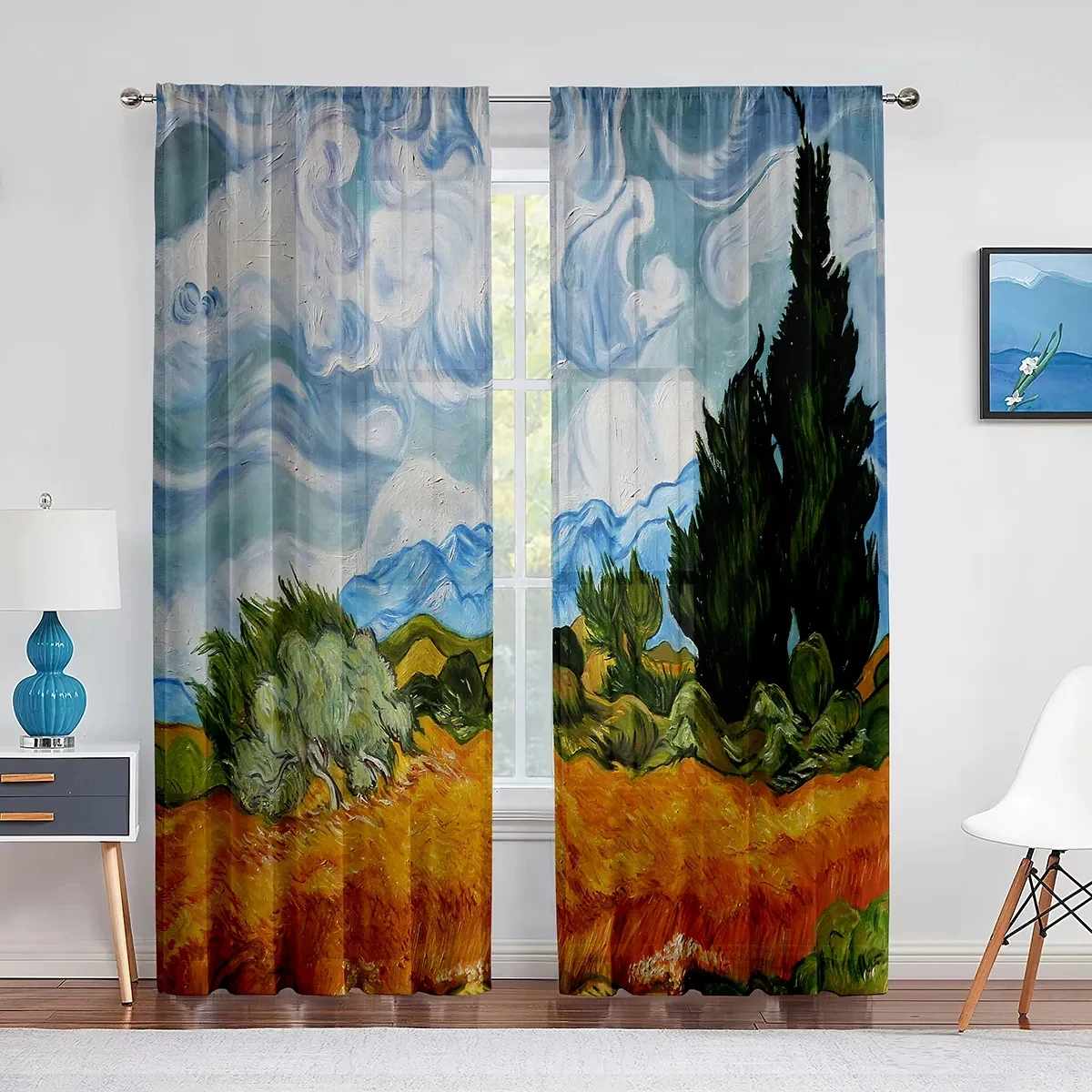 

Printed tulle windows for living room and bedroom, decorative curtains for classical artists