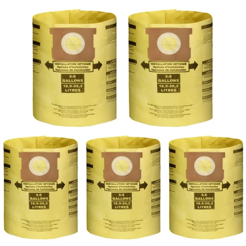 

5 Pack Vacuum Dust Filter Bags for 5-8 Gallon Shop Vac Vacuum Cleaners, 90661 906-61 9066100 90671 9067100,Etc