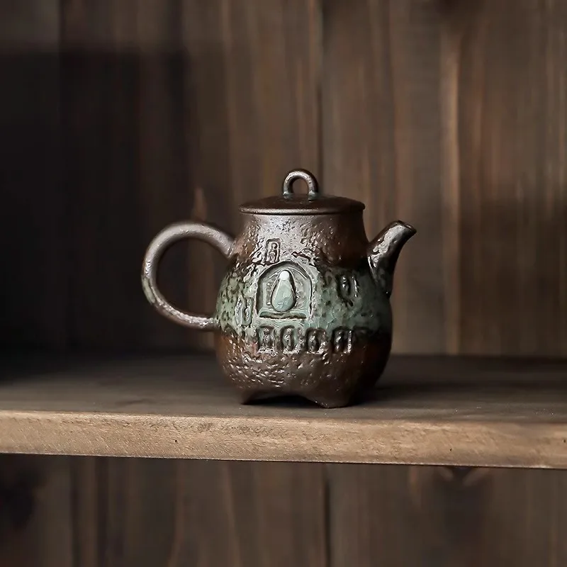 Wood-fired Hand-made Teapot Japanese Retro Coarse Clay Tea Infuser Kung Fu Tea Accessories Teapot Hand-hammered Beam Pot