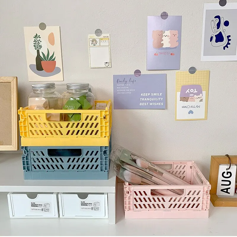 Desktop Storage Box Table Top Folding Plastic