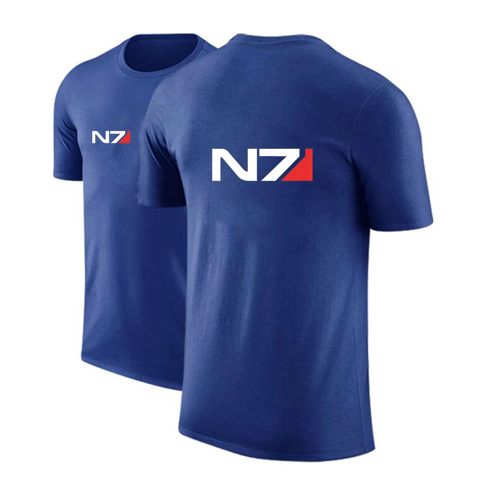 

2023 New Summer N7 Mass Effect Logo Print Classic Casual Sports Tees Men's Quick Drying Comfortable Solid Color Short Sleeve Top