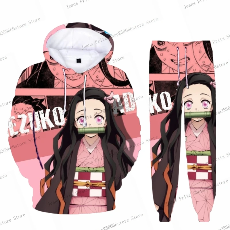 Anime Demon Slayer Hoodies 3D Printing Cosplay pants+Hoodie 2PCS Set Tracksuit Men Women Oversize Streetwear Hoodie Pants Sets 5