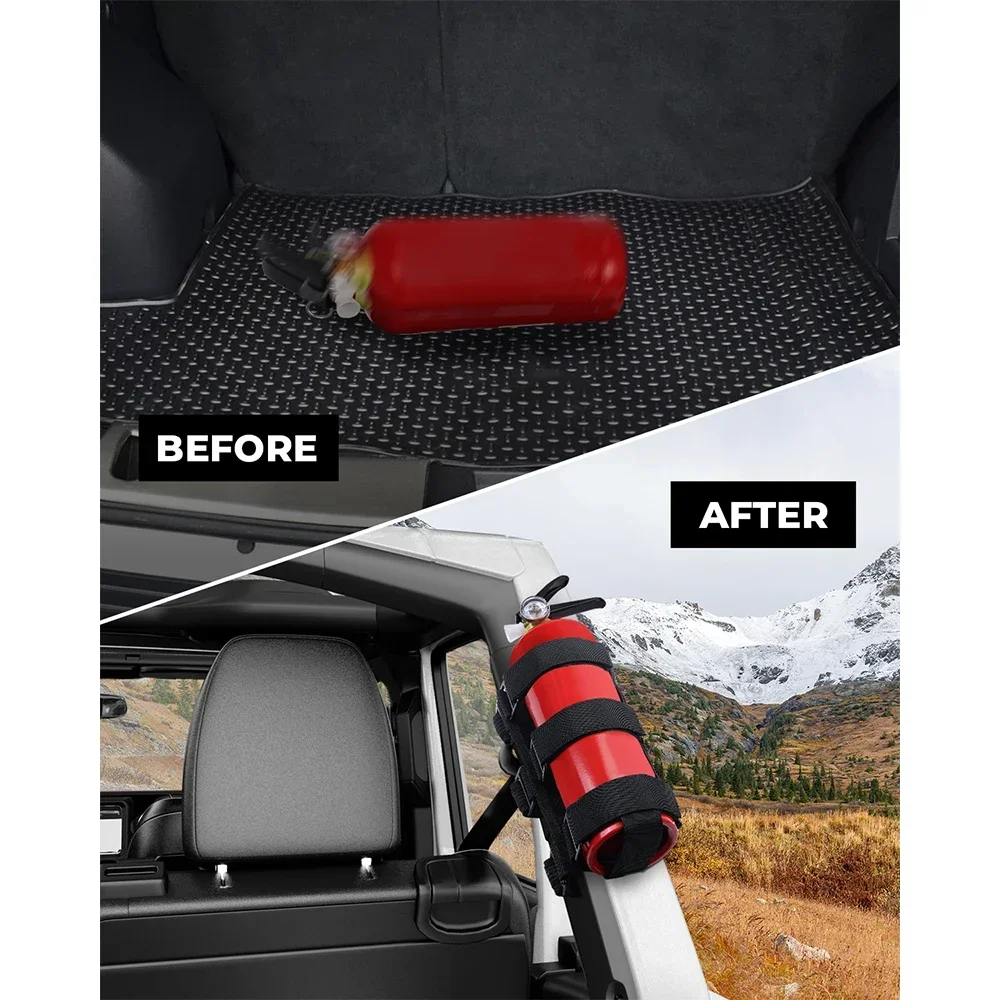 Adjustable Fire Extinguisher Holder compatible with Wrangler JK JL JLU YJ & Gladiator JT & Bronco with Roll Bar Bracket Holder
