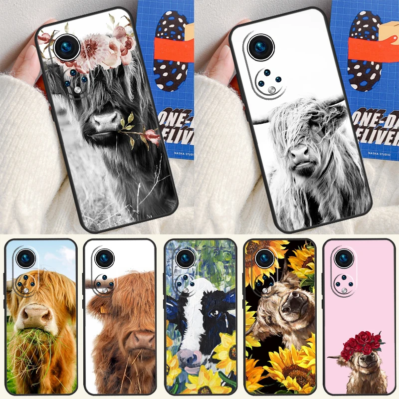Cute Highland Cow Funda Per Huawei P20 P30 P40 P60 Pro P Smart Nova 9 5T Honor Magic5 Lite X8 X9 A 50 70 Case