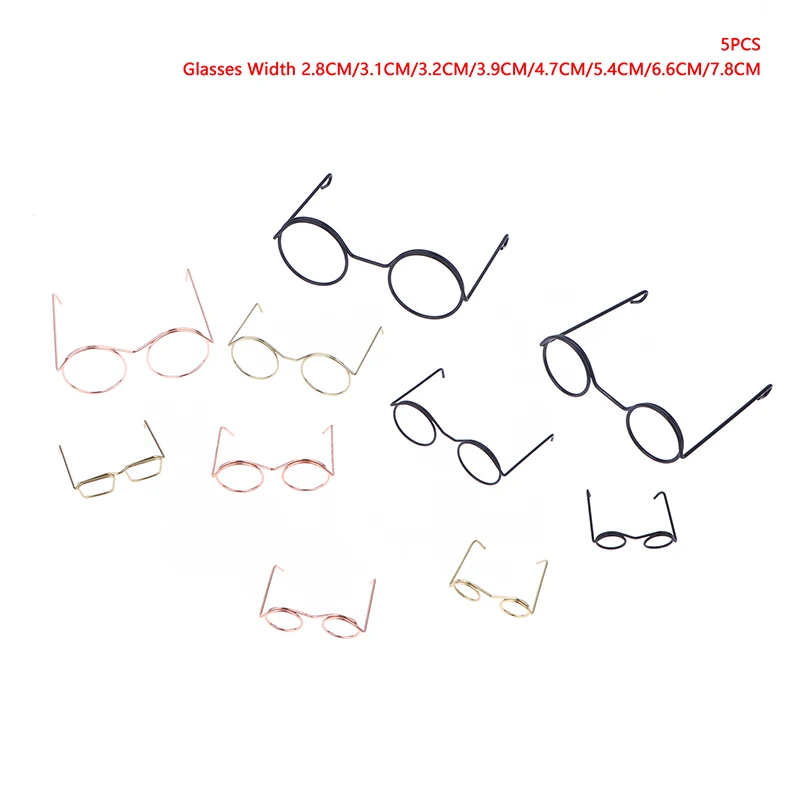 5PCS Miniature Eyeglasses Metal Round Frame Lensless Eyewear Toy Retro Doll Glasses DIY Doll Dressing Accessories Spectacles