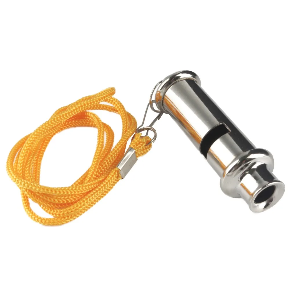 Metal Whistle With Neck Chain Stainless Steel Lanyard Police Whistle High Frequency Outdoor