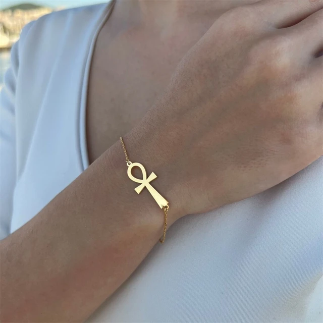 Egypt Ankh Bracelet for Women Gold Color Stainless Steel Minimalist Ancient  Cross Wrist Chain Bangle Vintage Egyptian Jewelry - AliExpress