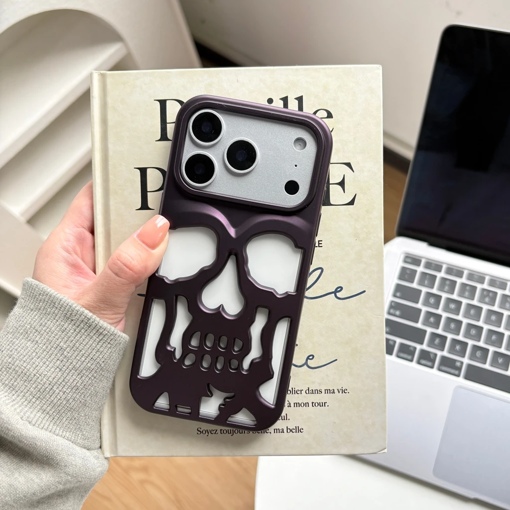 Retro Fashion Matte Hollow Out Skull Skeleton Shockproof Protective Phone Cover Case