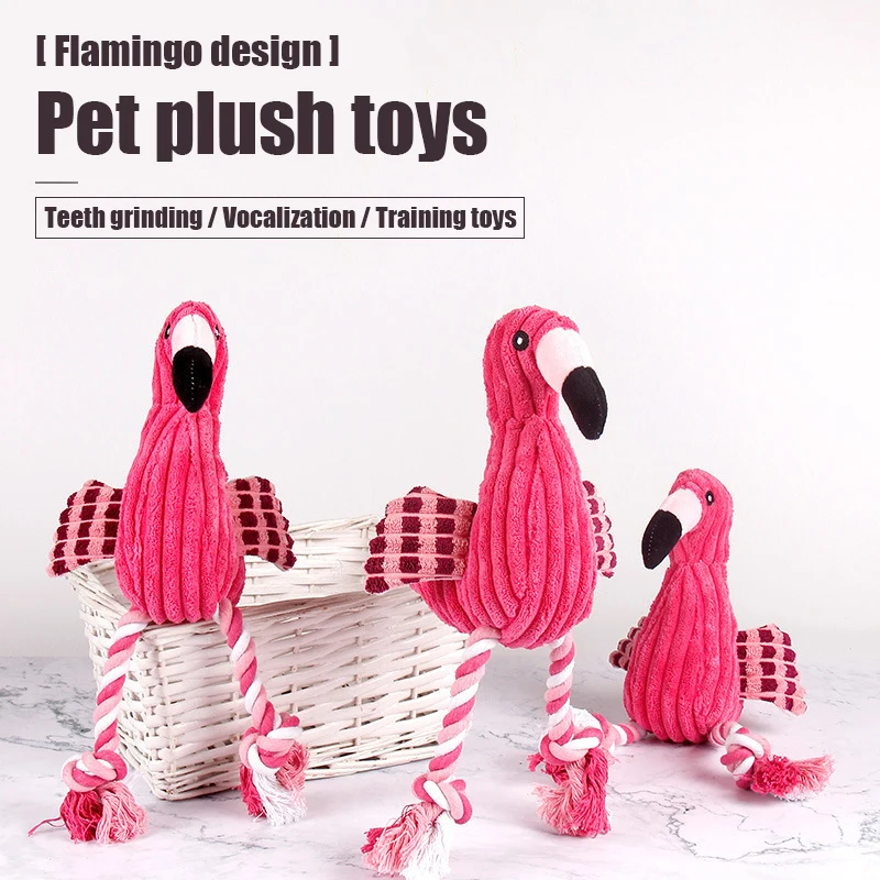 Flamingo Plush Dog Toy – Interactive Squeaky Chew Rope for Dogs 2